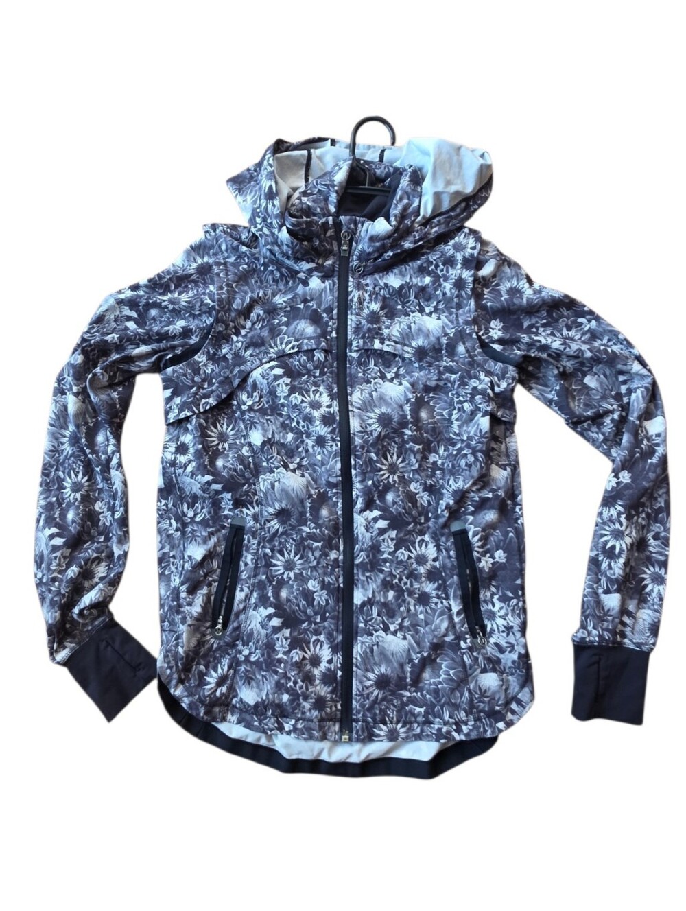 Lululemon Floral Hooded Light Jacket - Gray/Black